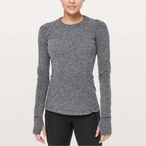 Lululemon‎ Runderful Long Sleeve Heathered Petrol Black/White Size 4
